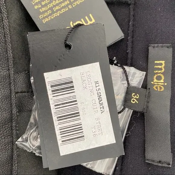 Maje Smarta Black Lamb Leather Stretch Leggings Small NWTS